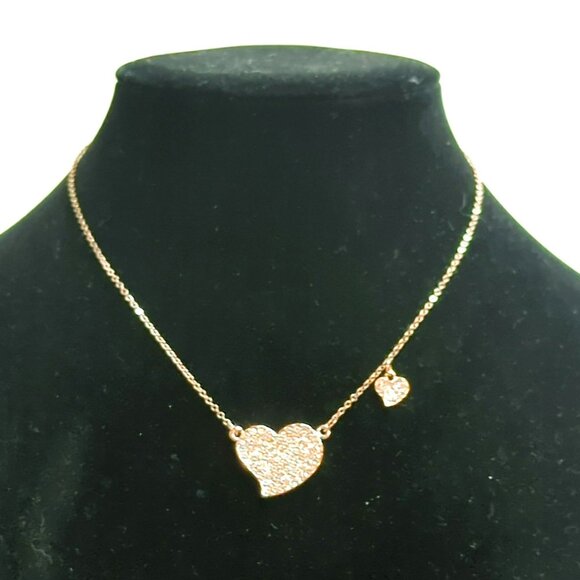 Gold-Tone Heart Necklace With Rhinestone Accents & Adjustable Chain - Picture 3 of 4